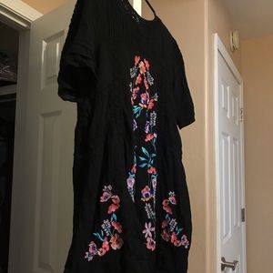 Free people, short, black floral embroidered dress